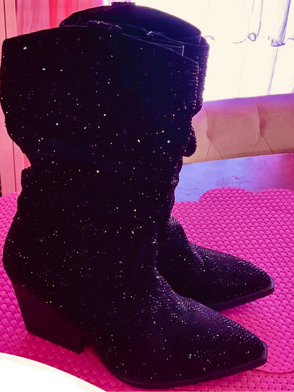 Women's Black Sparkle Mid-Calf Western Boots